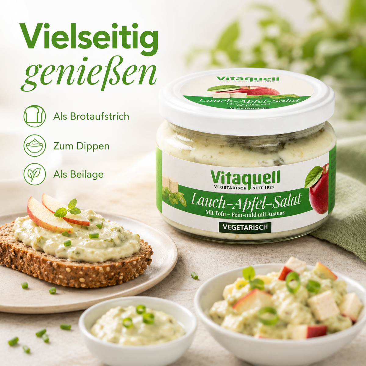 Vitaquell Lauch-Apfel-Salat vielseitig als Brotaufstrich, Dip und Beilage