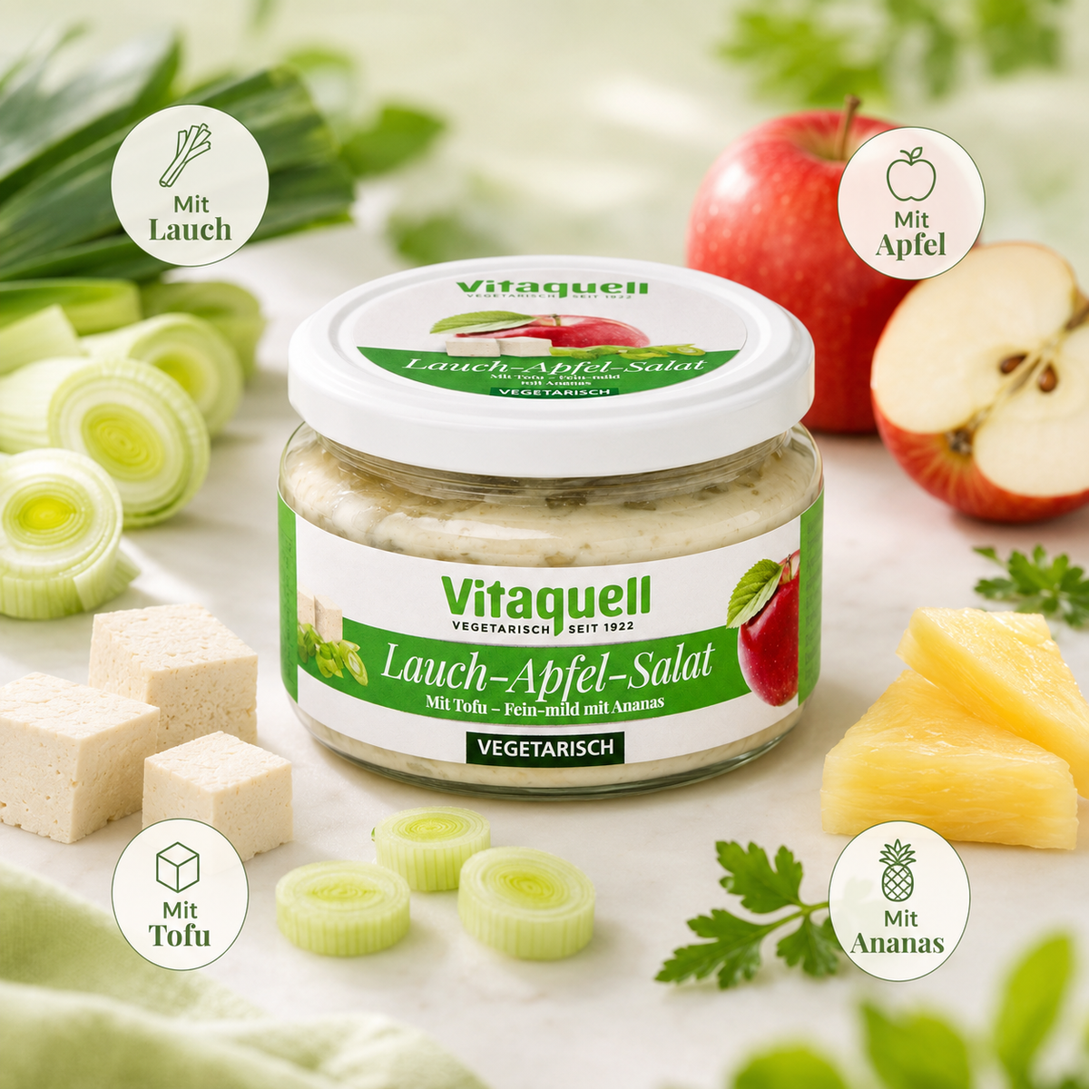 Vitaquell Lauch-Apfel-Salat mit frischem Lauch, Apfel, Tofu und Ananas