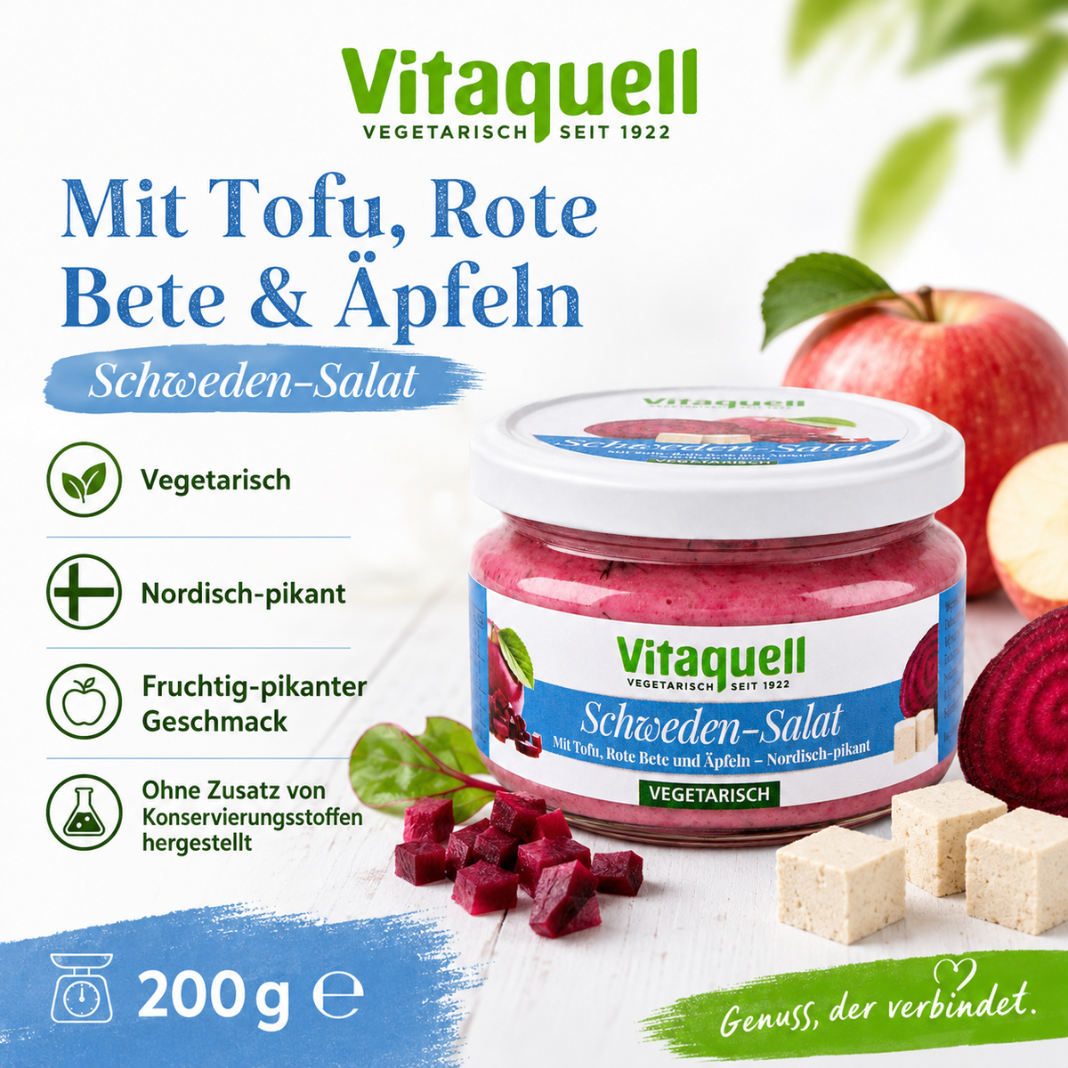 Vitaquell Schweden-Salat mit Tofu, Roter Bete und Äpfeln – vegetarisch und nordisch-pikant