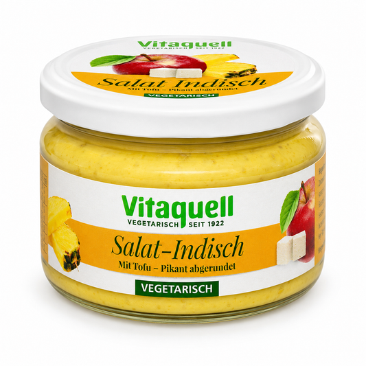 Vitaquell Tofu-Salat Indisch vegetarisch im 200-g-Glas mit Apfel, Ananas und feiner Currynote