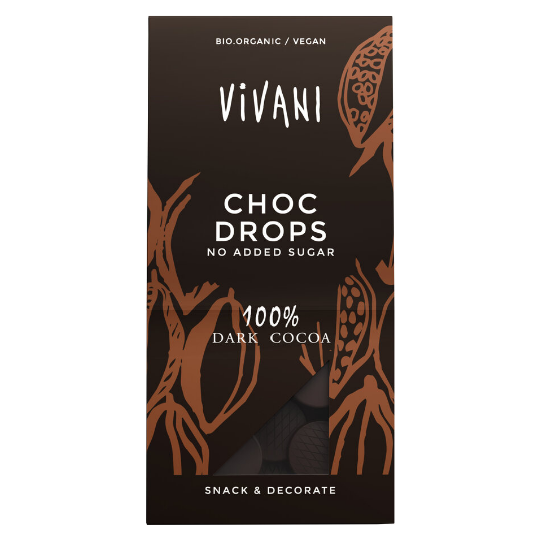 Vivani Choc Drops 100% Bio 100 g Kakaodrops Vorderseite