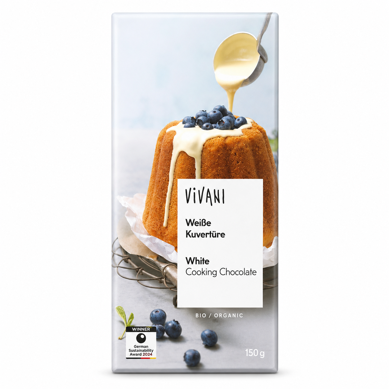 VIVANI Weiße Kuvertüre Bio 150 g in der Originalverpackung