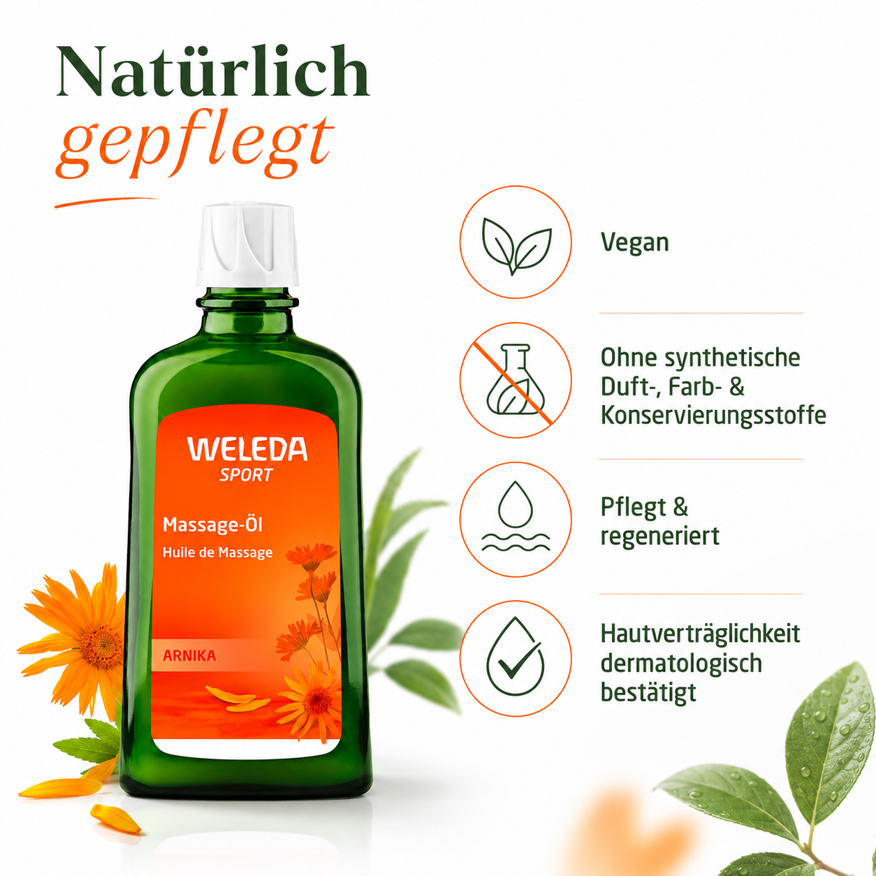 Veganes WELEDA Arnika Massageöl mit NATRUE-Zertifizierung