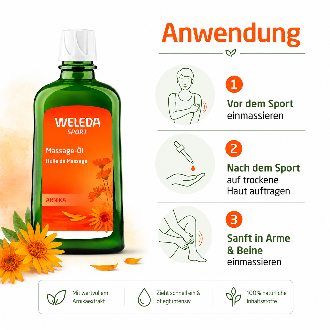 Anwendung von WELEDA Arnika Massageöl vor und nach dem Sport