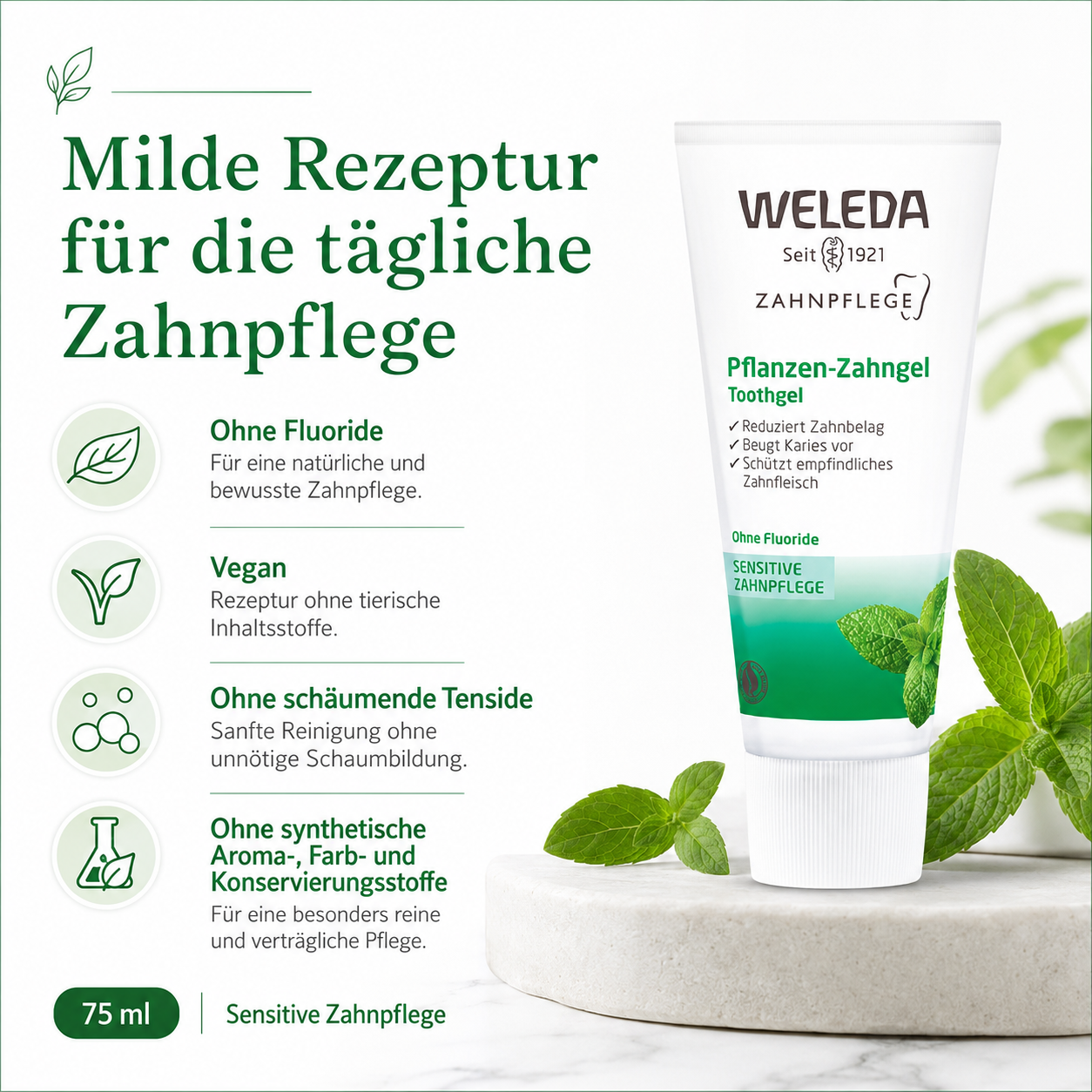 Veganes WELEDA Pflanzen-Zahngel ohne Fluoride und ohne schäumende Tenside
