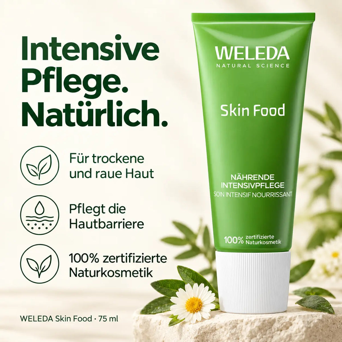 Weleda Skin Food 75 ml – zertifizierte Naturkosmetik für trockene und raue Haut zur Pflege der Hautbarriere