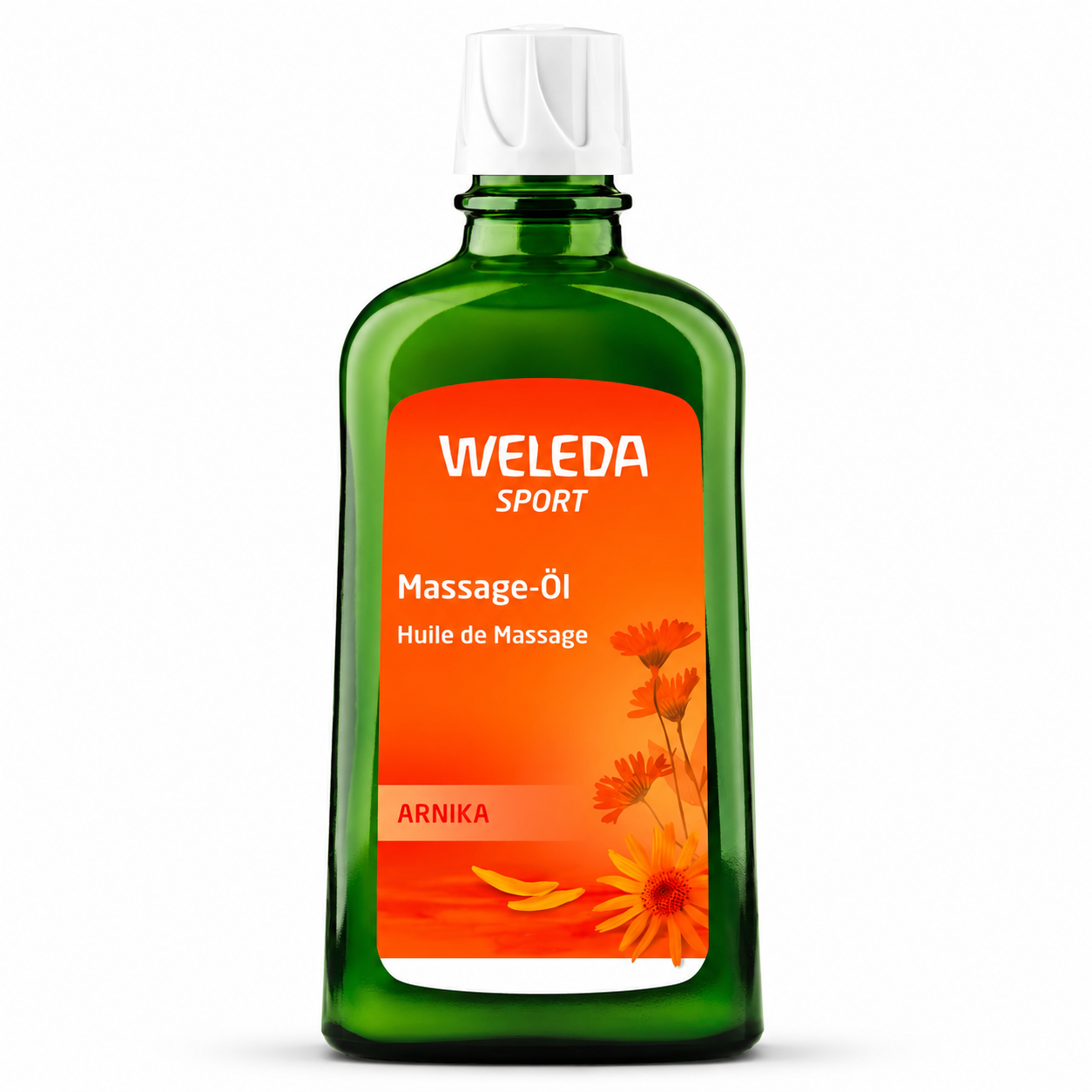 WELEDA Sport Massage-Öl Arnika 200 ml in grüner Glasflasche