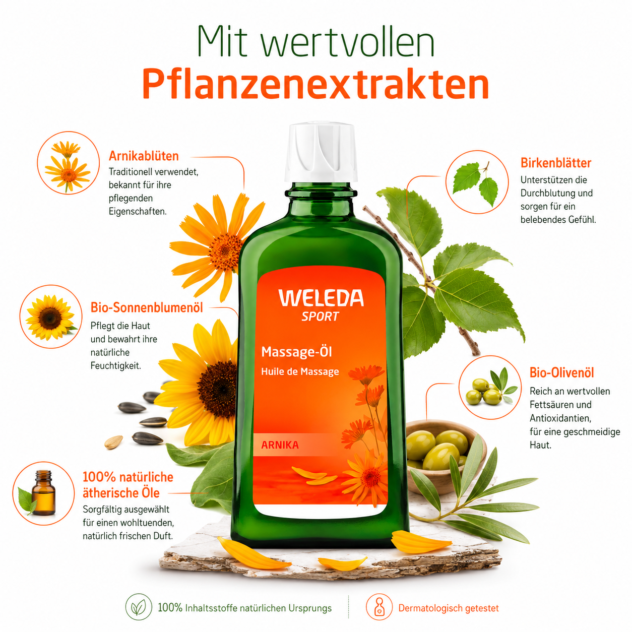 WELEDA Sport Massage-Öl mit Arnika, Birkenblättern und pflanzlichen Ölen