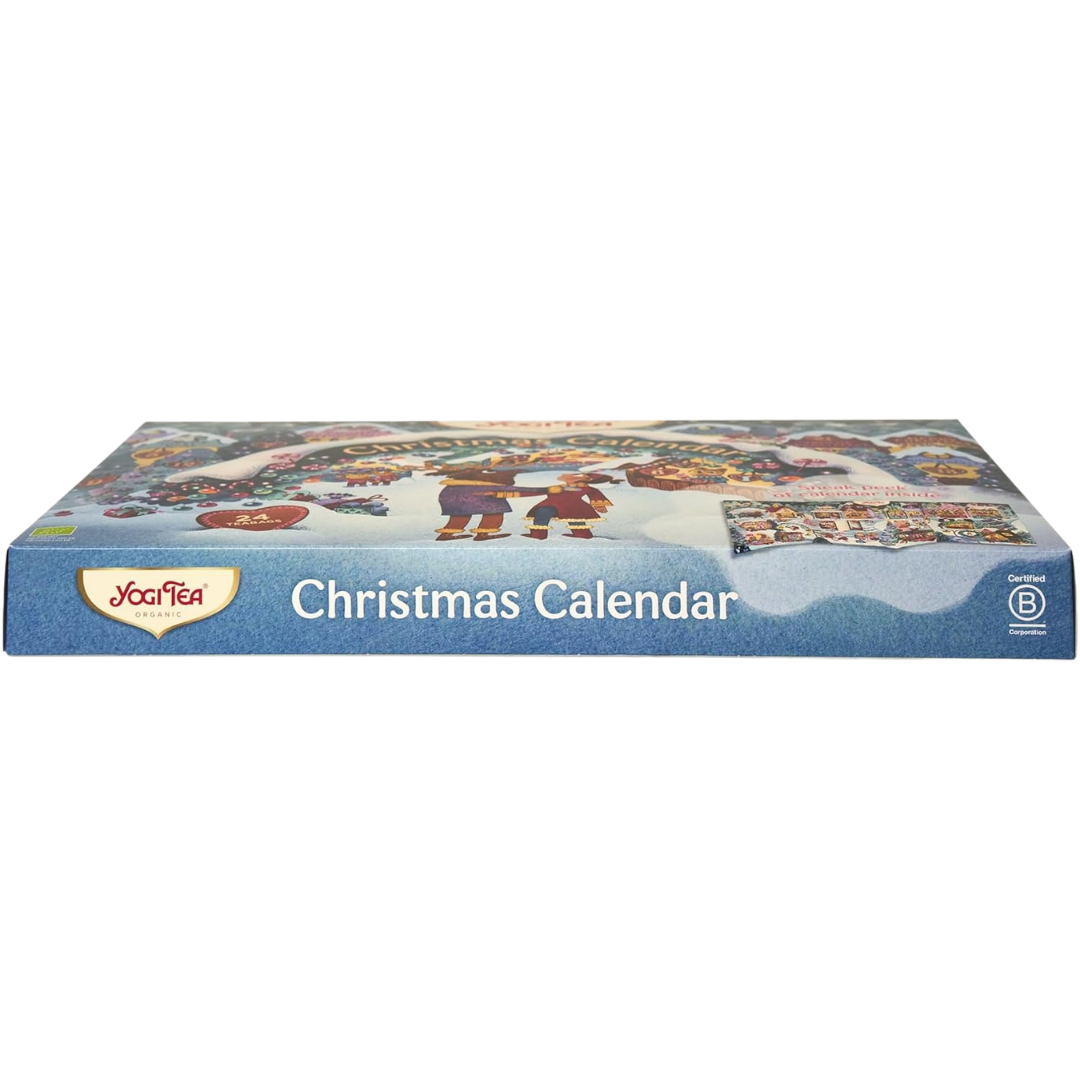 Yogi Tea Adventskalender 2025 flachliegend mit 24 Bio-Tees – Organic Christmas Calendar