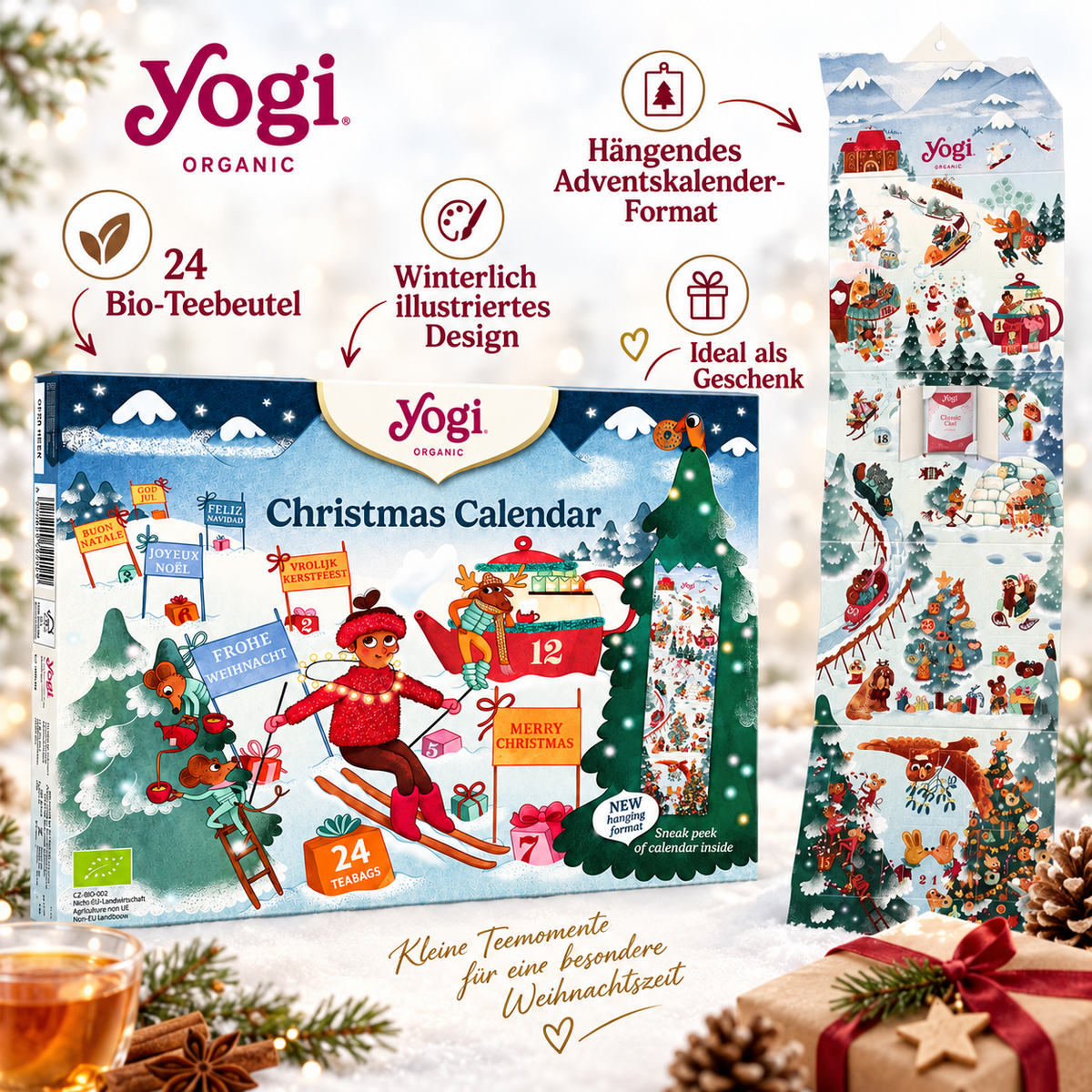 Yogi Tea Adventskalender mit 24 Bio-Teebeuteln im hängenden Weihnachtskalender-Format