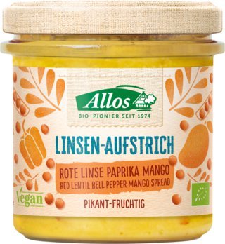 Allos Linsen-Aufstrich Rote Linse Paprika Mango, 140g