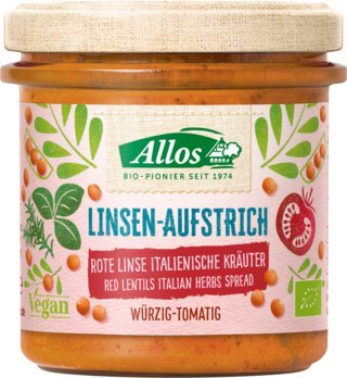 Allos Linsen-Aufstrich Rote Linse Italienische Kräuter, 140g