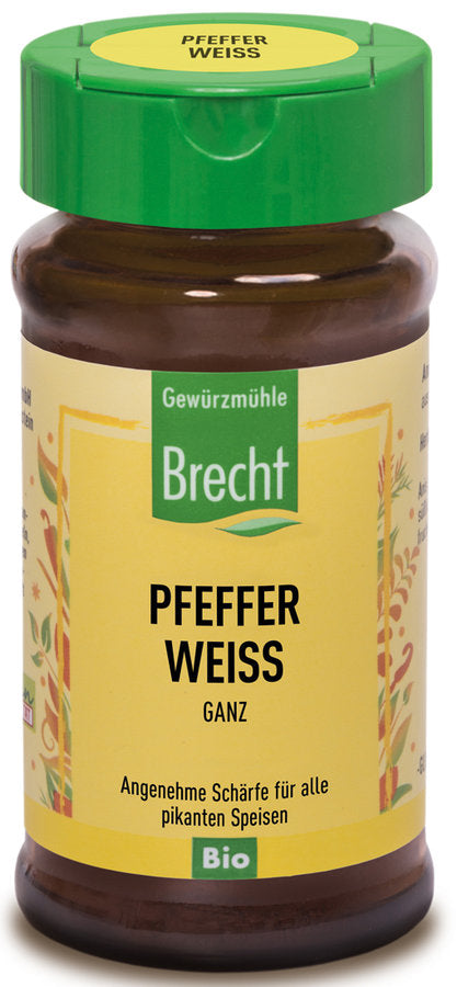 Gewürzmühle Brecht Pfeffer weiß ganz Glas, Bio, 50g