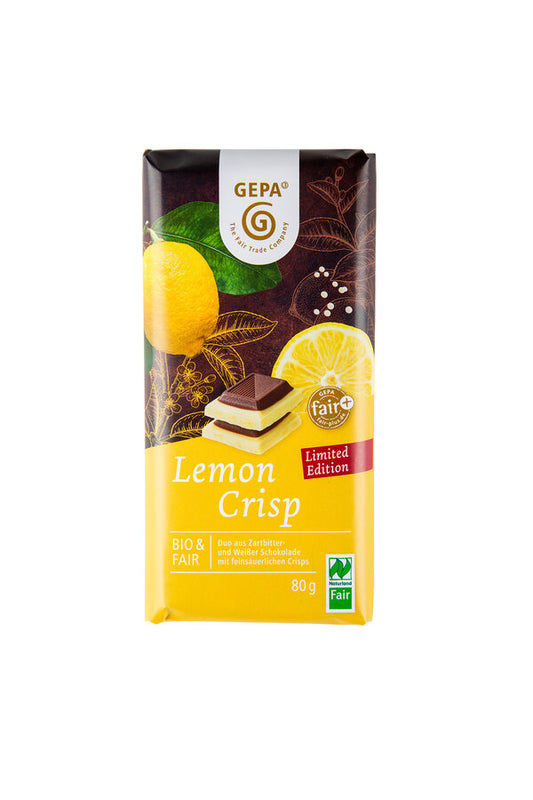 GEPA Lemon Crisp Weiße Schokolade mit Zitronencrisp und Zartbitterschokolade, 80g