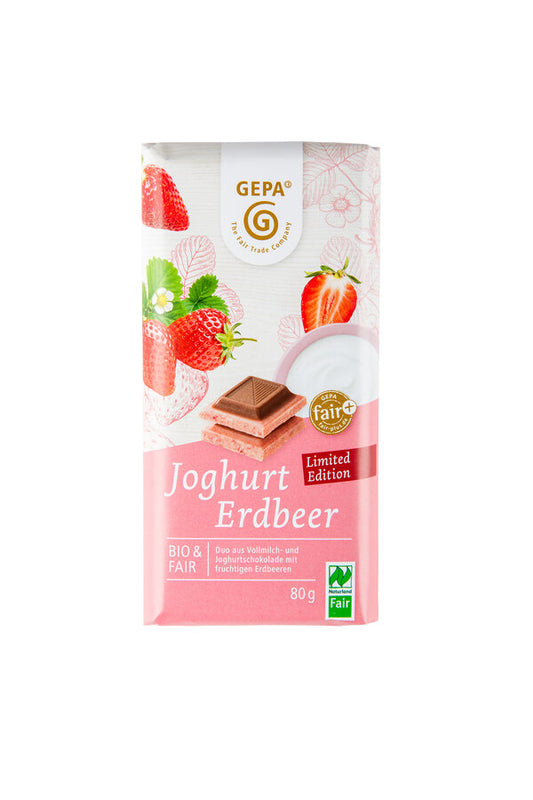 GEPA Bio Weiße Joghurtschokolade mit Erdbeerpulver, 80g