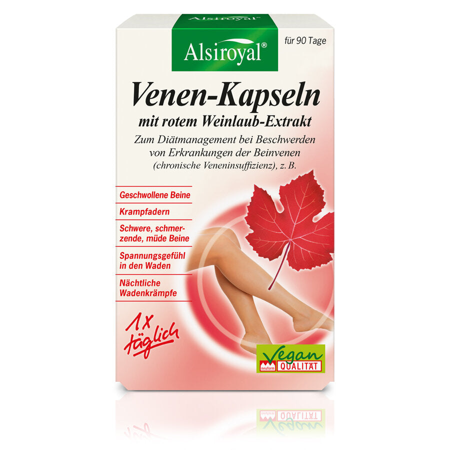 Alsiroyal Venen Kapseln mit roten Weinlaub-Extrakt, 90 Kapseln (45,9g)