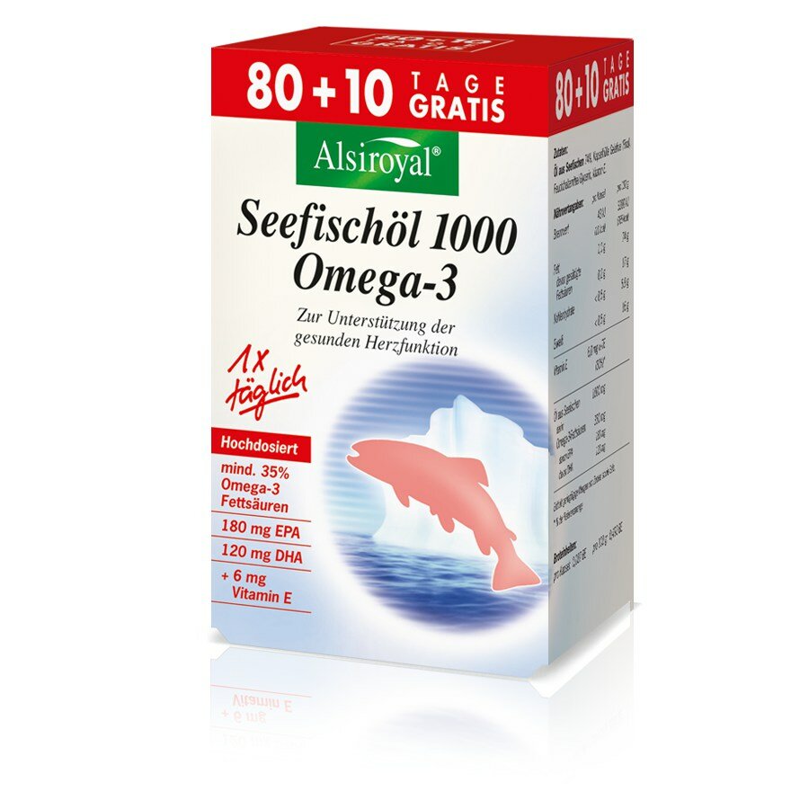 Alsiroyal Seefischöl 1000 Omega-3, 80 + 10 Kapseln (121,7g)