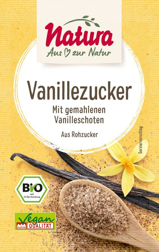 Natura Bio Vanille-Zucker mit Rohzucker, 5 er Pack (40g), vegan, glutenfrei, natürlich