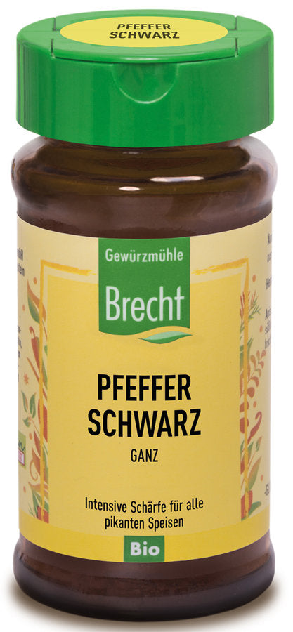 Gewürzmühle Brecht Pfeffer schwarz ganz Glas, 40g