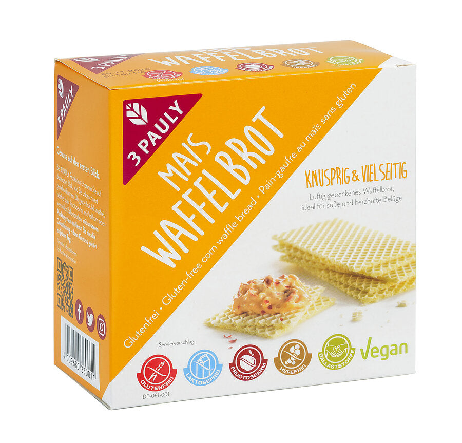 3 Pauly Mais Waffelbrot glutenfrei 100g - einzigartiger Knäckegenuss